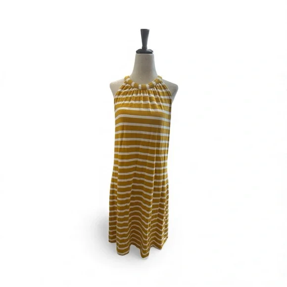 Market & Spruce Mustard and White Striped Midi Dress - Picture 1 of 3